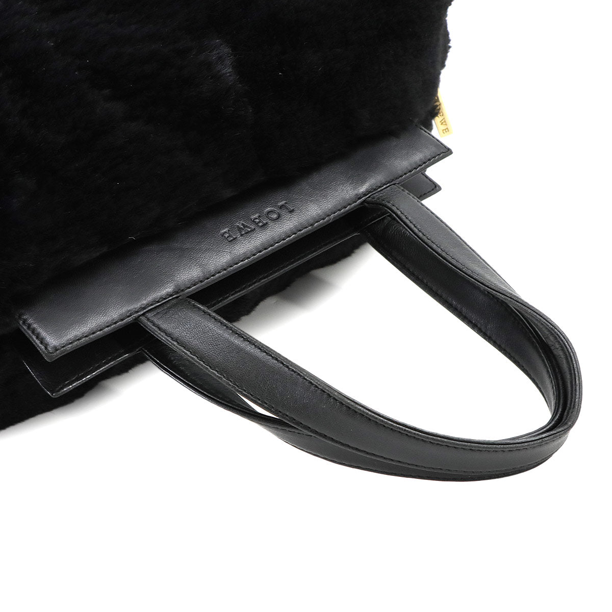 LOEWE Fur Hand Bag Leather Black Purse