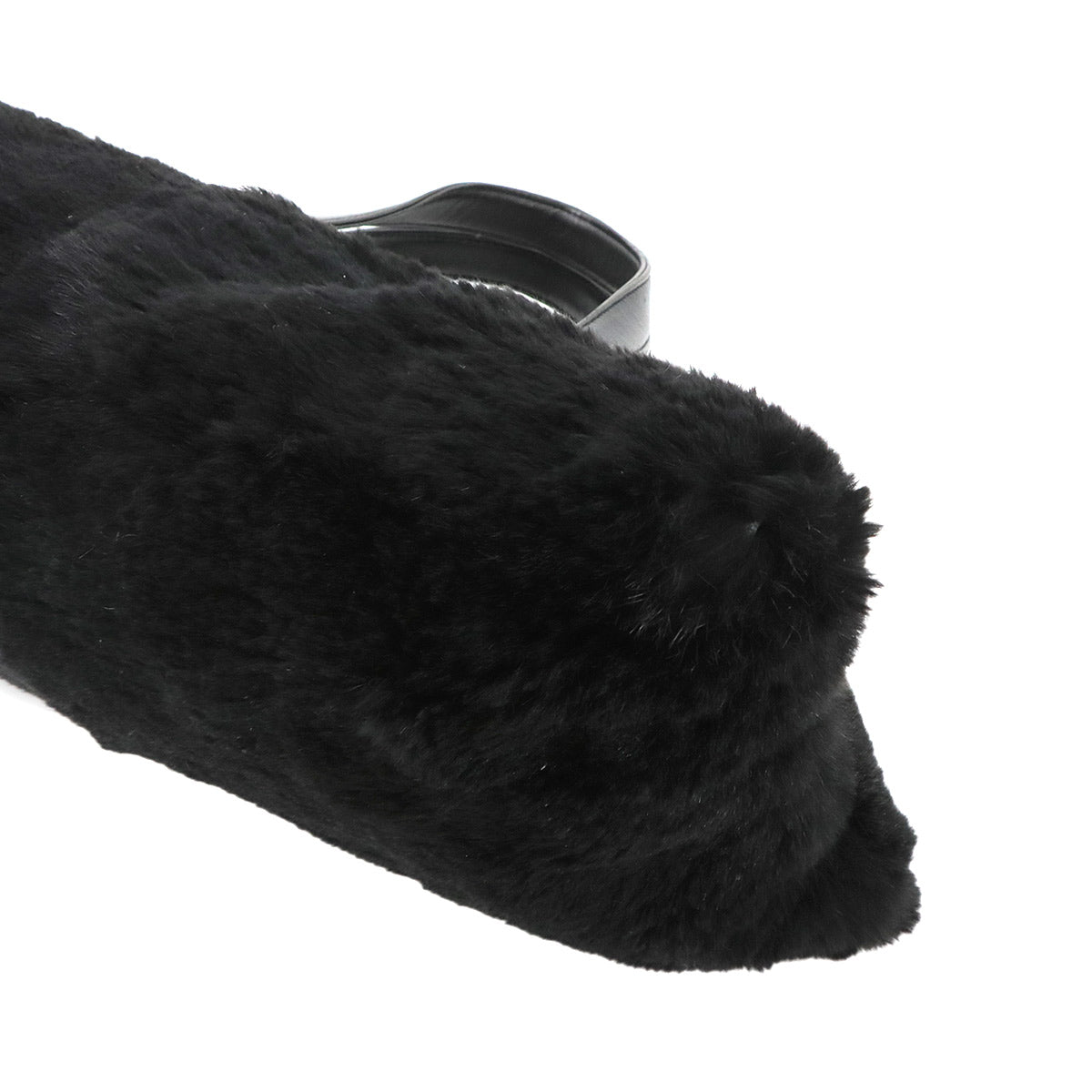 LOEWE Fur Hand Bag Leather Black Purse