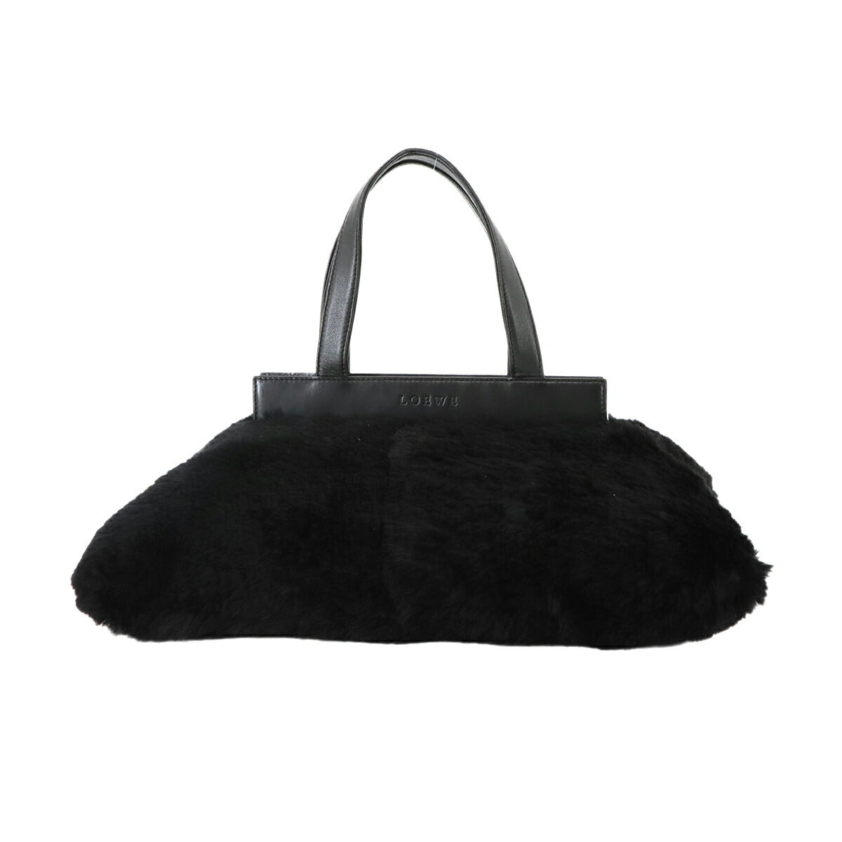 LOEWE Fur Hand Bag Leather Black Purse