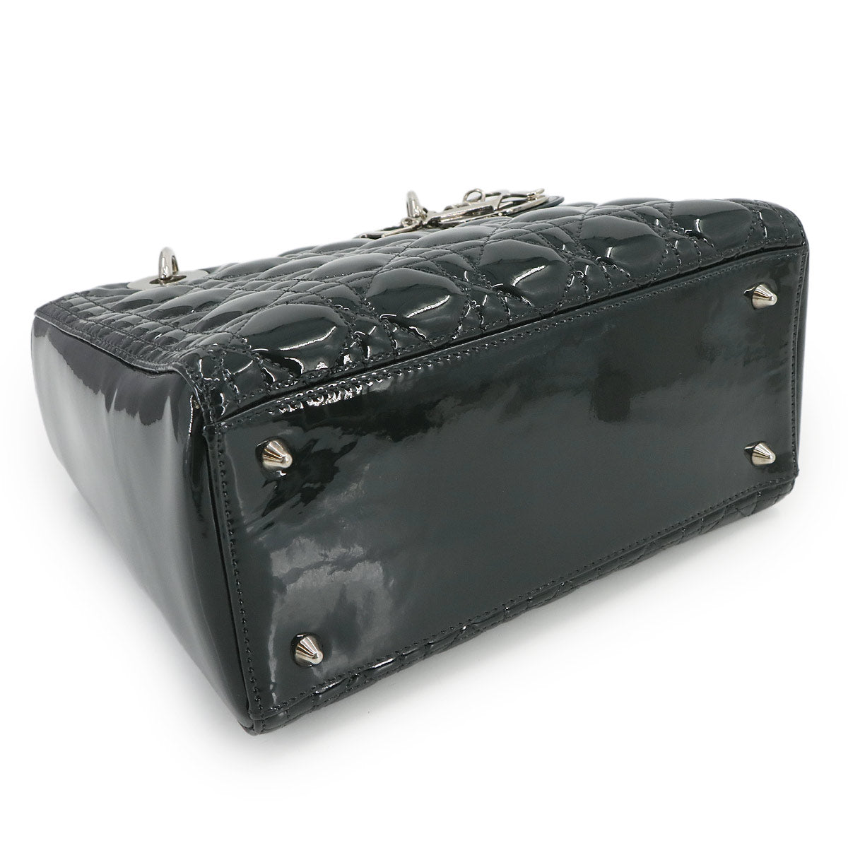 Lady Dior Medium Hand Shoulder Bag Enamel Black Navy