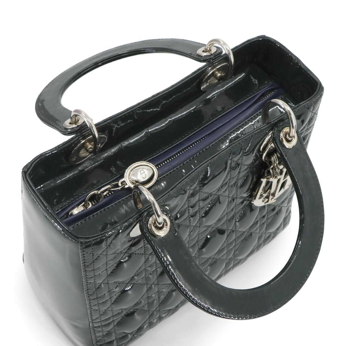 Lady Dior Medium Hand Shoulder Bag Enamel Black Navy