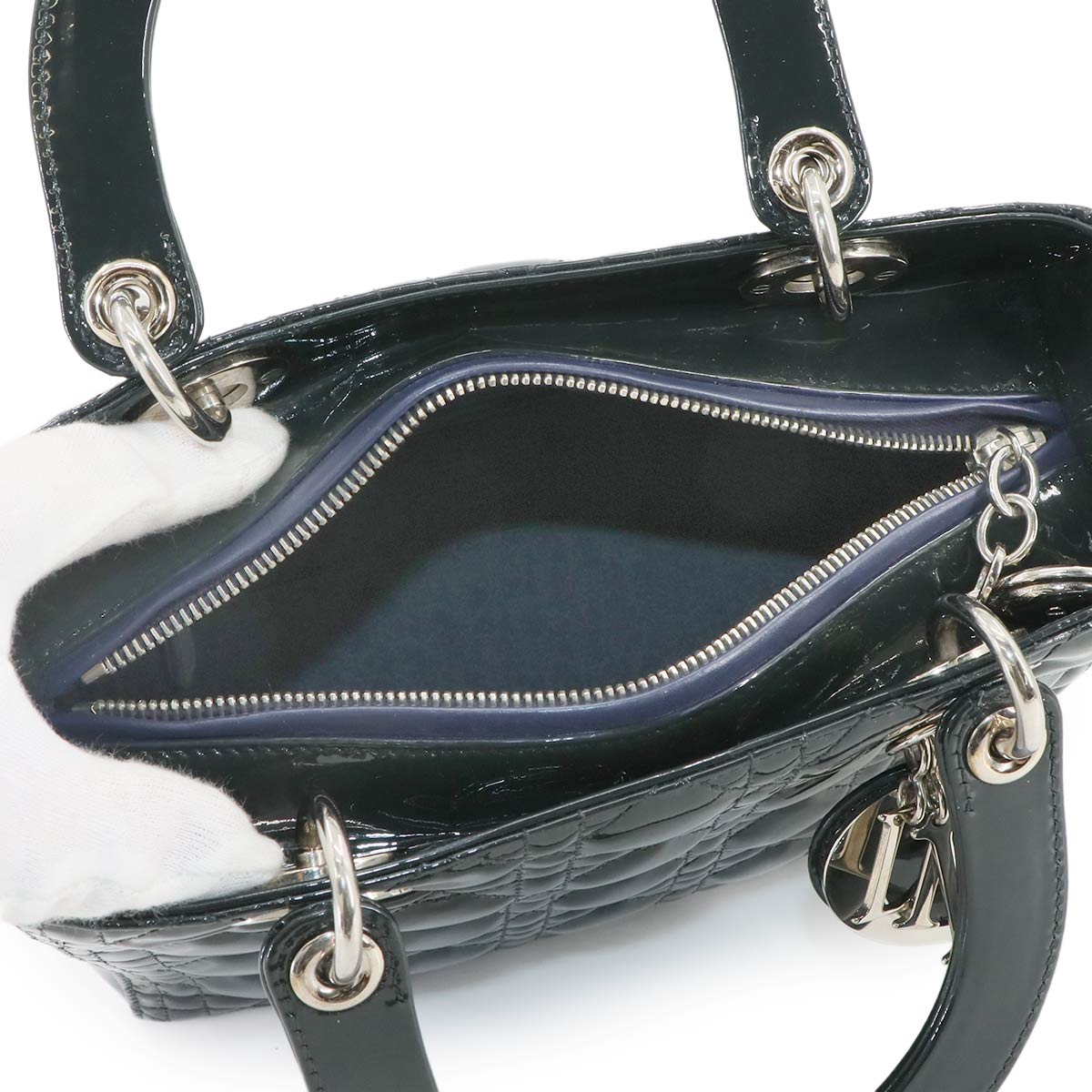 Lady Dior Medium Hand Shoulder Bag Enamel Black Navy