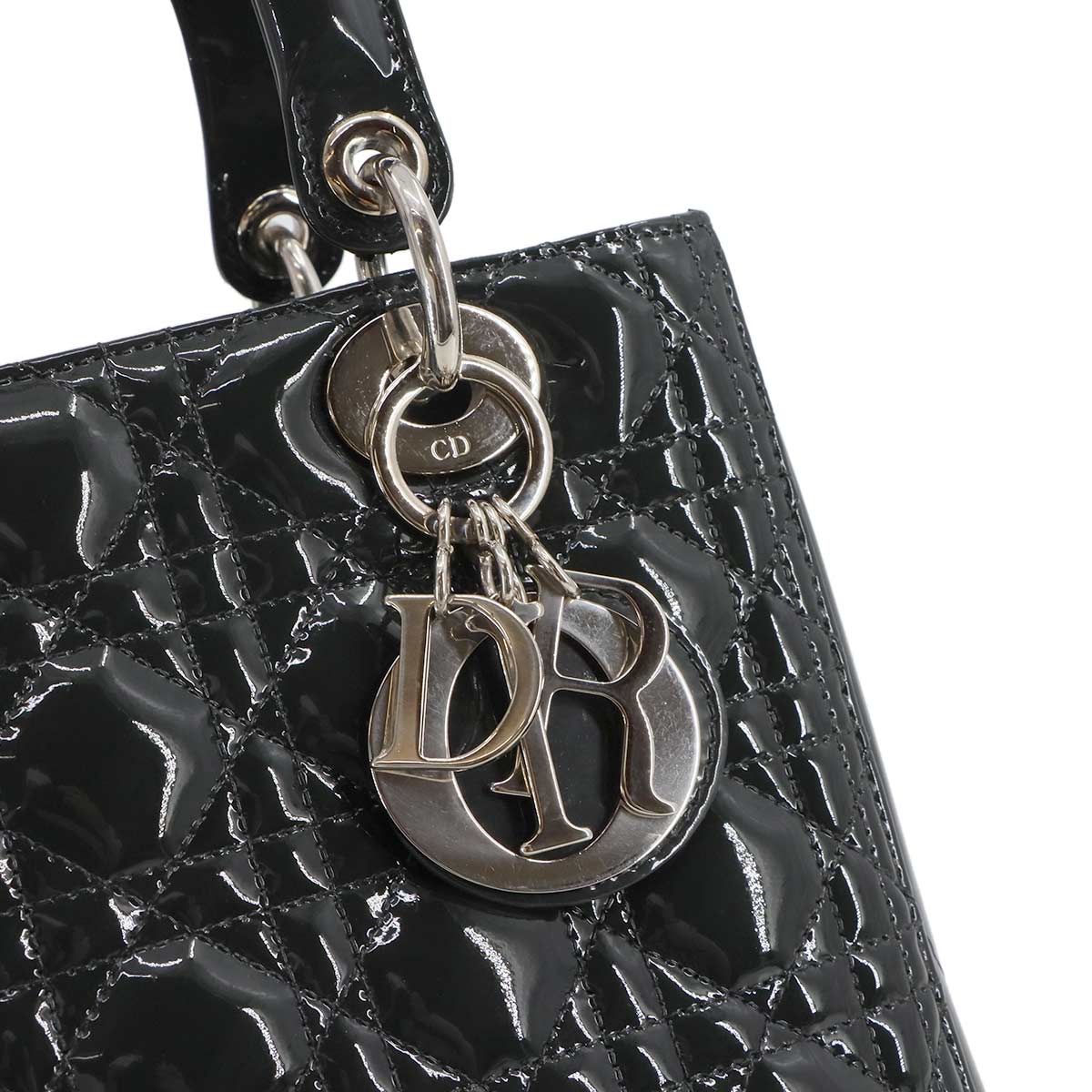 Lady Dior Medium Hand Shoulder Bag Enamel Black Navy