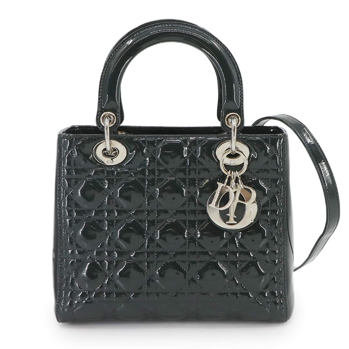 Lady Dior Medium Hand Shoulder Bag Enamel Black Navy