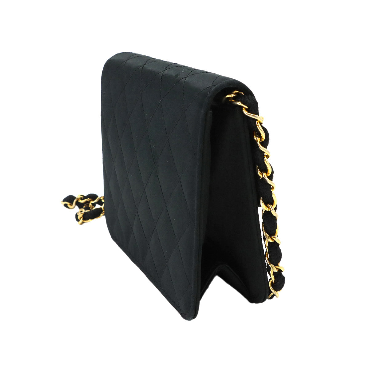 Chain Shoulder Bag Satin Black Vintage Purse