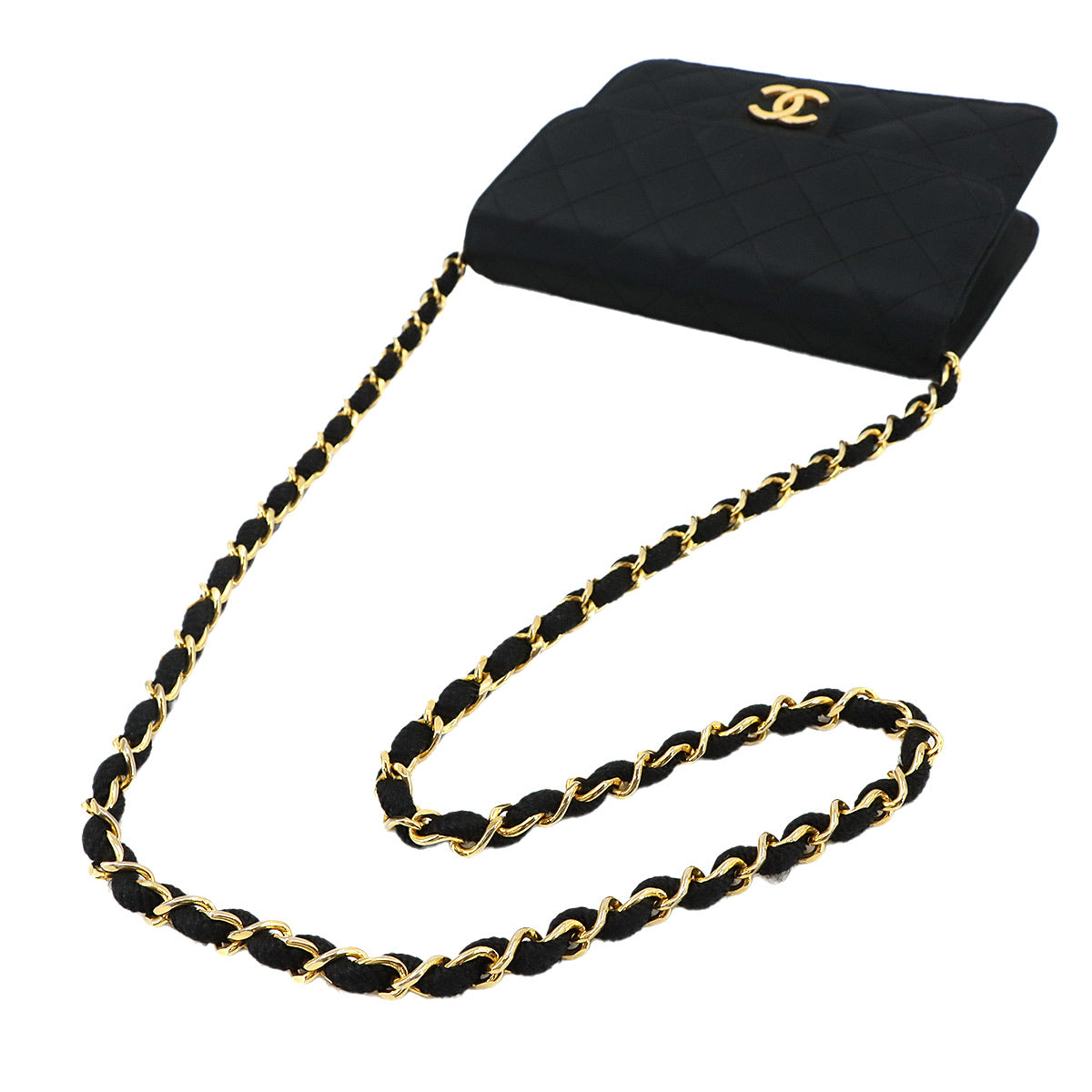 Chain Shoulder Bag Satin Black Vintage Purse