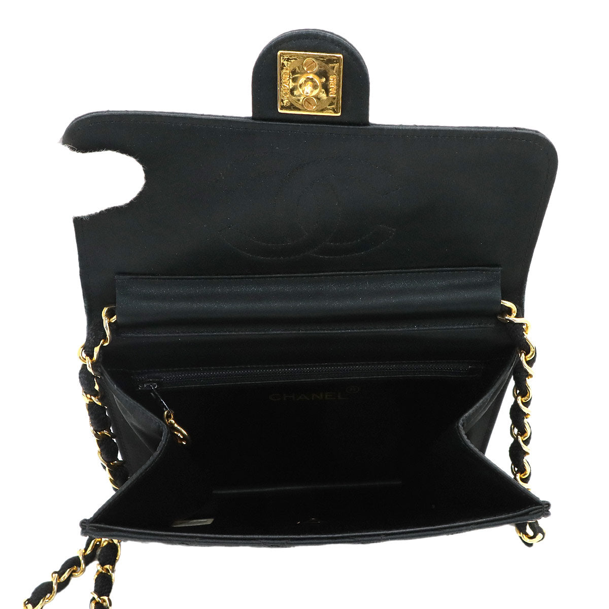 Chain Shoulder Bag Satin Black Vintage Purse