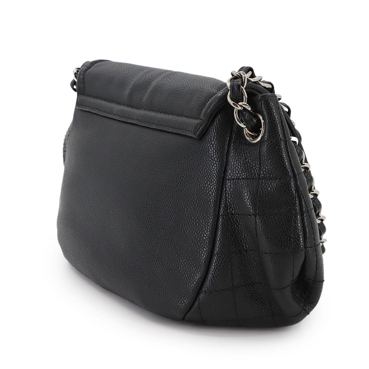 Half Moon Chain Shoulder Bag Leather Black Purse