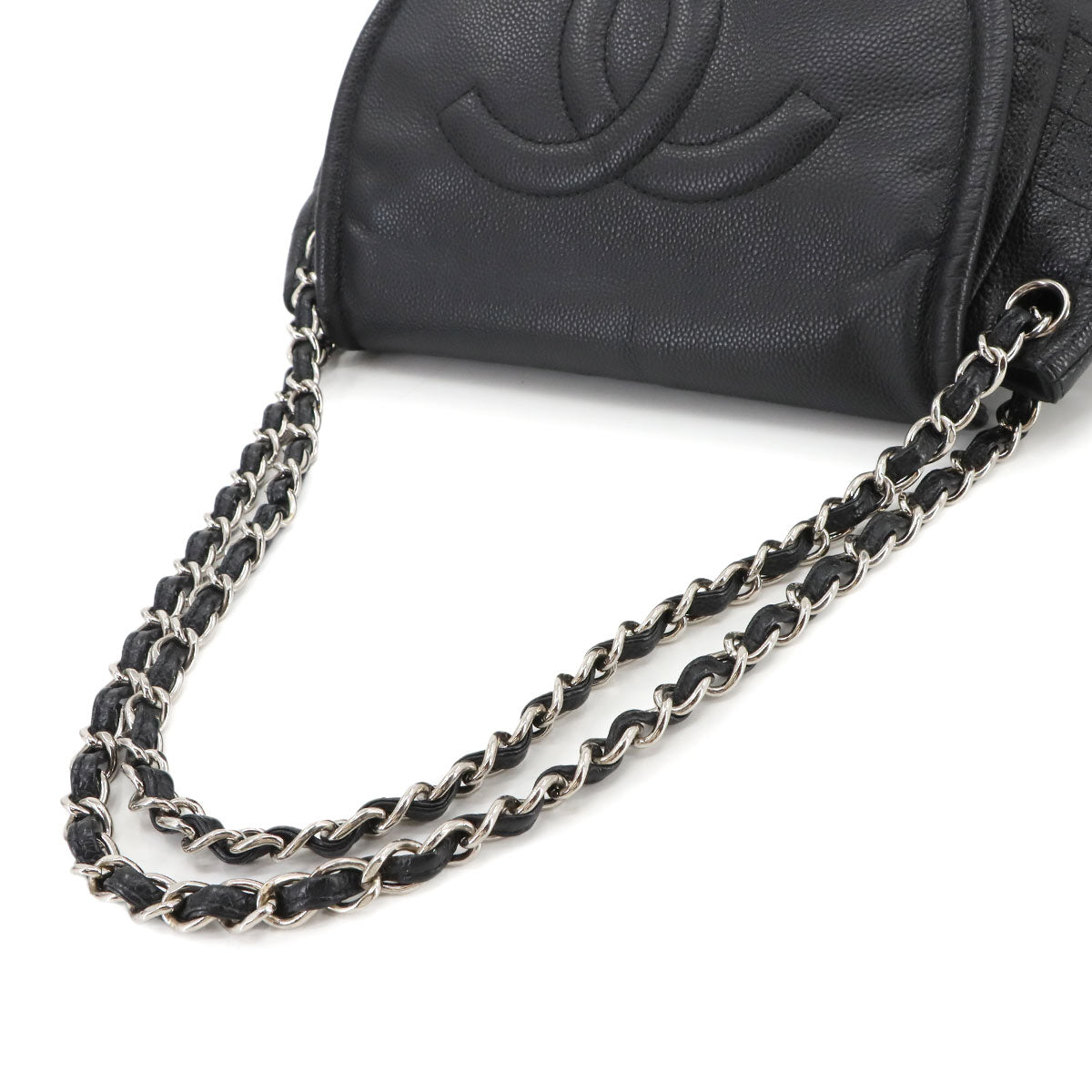 Half Moon Chain Shoulder Bag Leather Black Purse