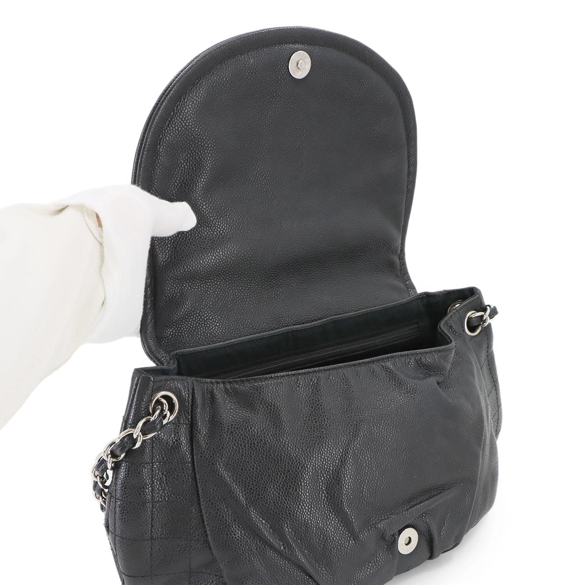 Half Moon Chain Shoulder Bag Leather Black Purse