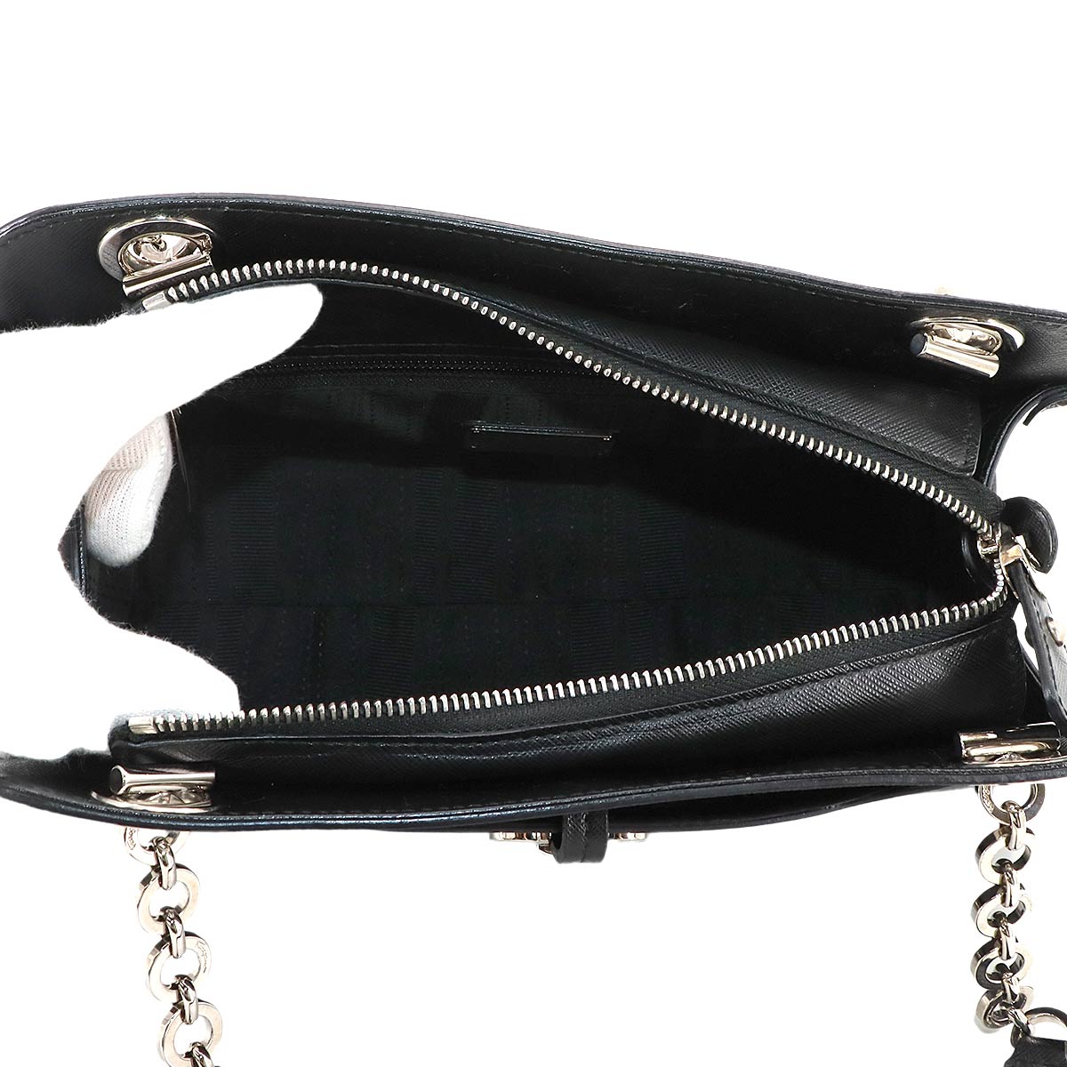 Gancini Chain Shoulder Bag Leather Black 21D136