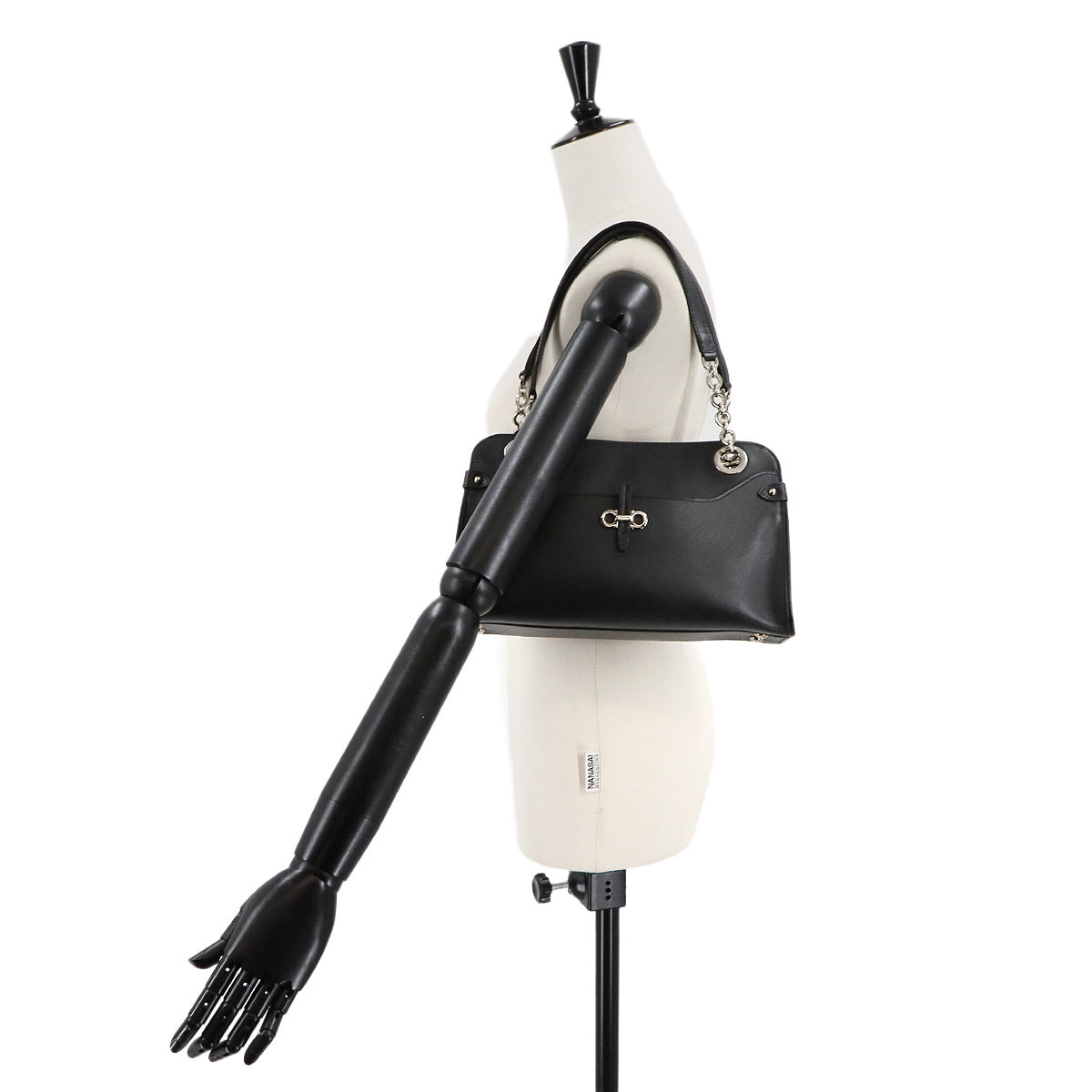 Gancini Chain Shoulder Bag Leather Black 21D136