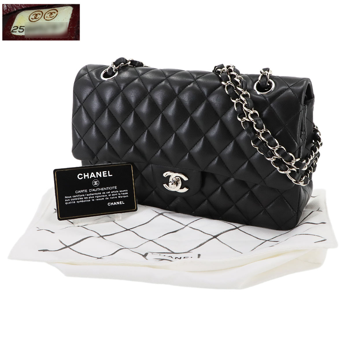 Matelasse 25 Chain Shoulder Bag Leather Black A01112 11.12