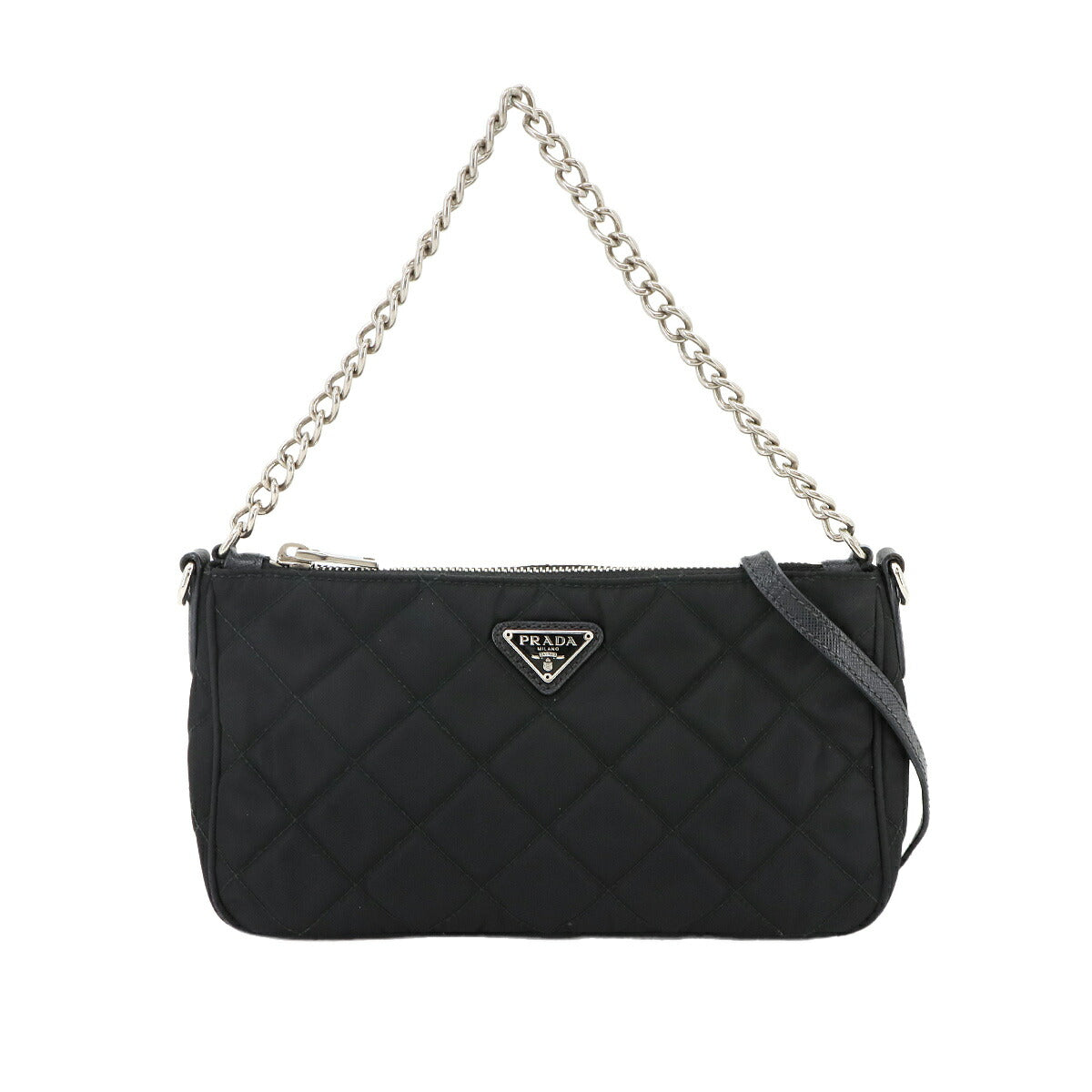 2way Chain Hand Shoulder Bag Nylon Leather Black 1BH026