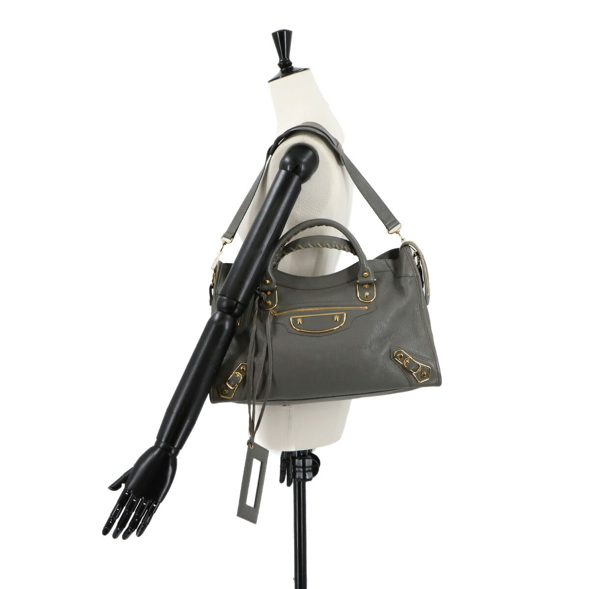 Classic Metallic Edge City Hand Shoulder Bag Gray 390154