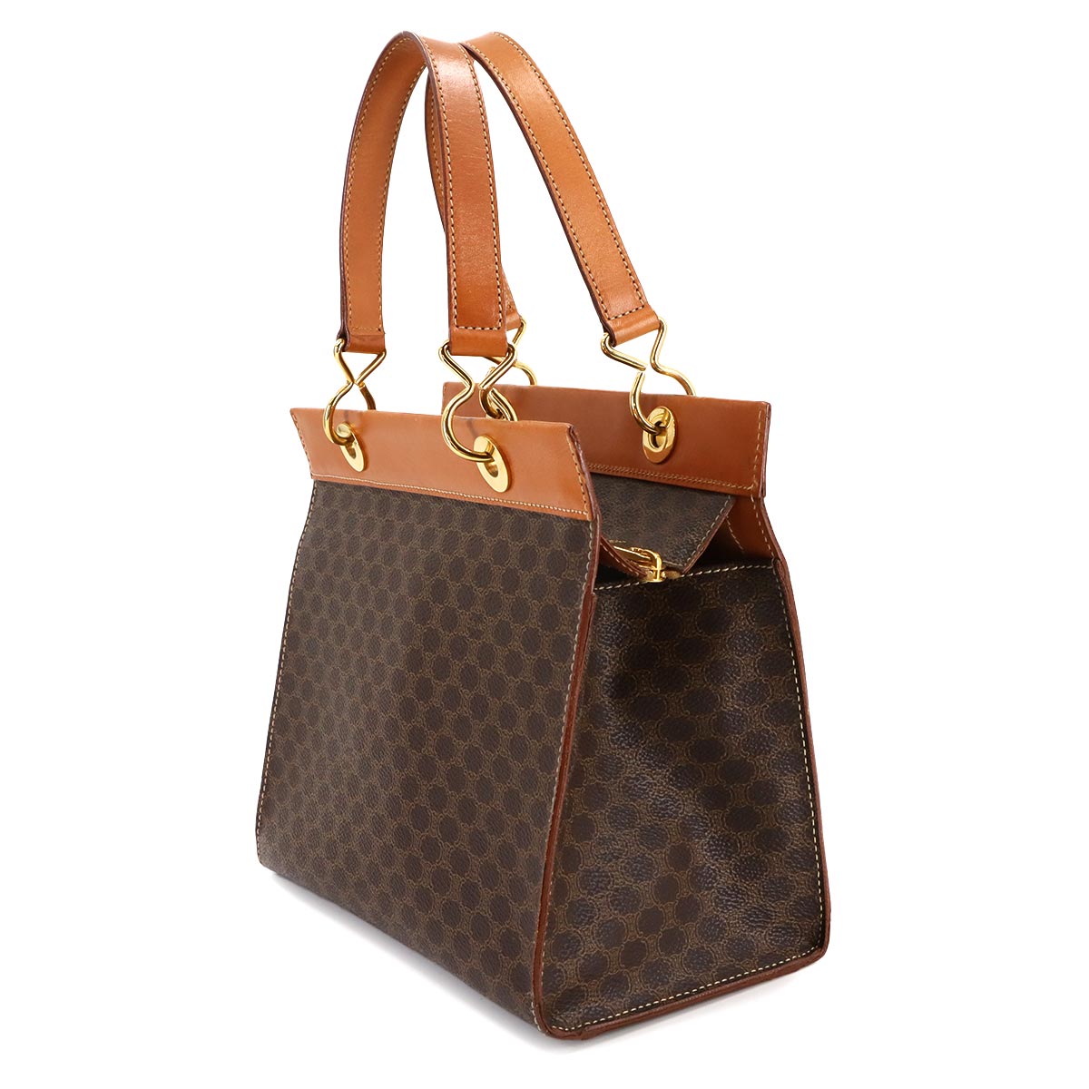 Macadam Hand Bag PVC Leather Brown Vintage Purse