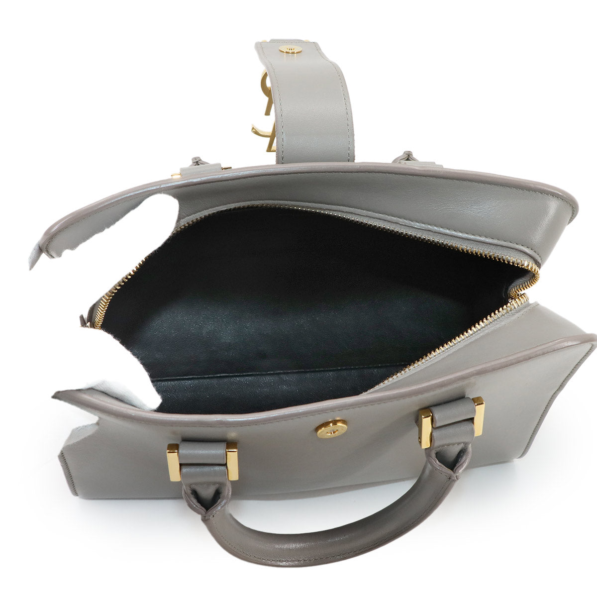 Baby Cabas Hand Shoulder Bag Leather Gray 472466