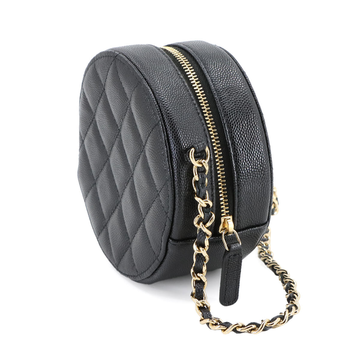 Round Classic Chain Mini Bag Leather Black AP0245