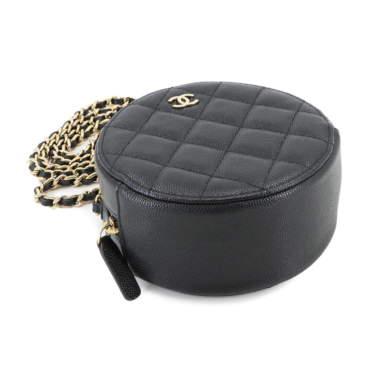 Round Classic Chain Mini Bag Leather Black AP0245
