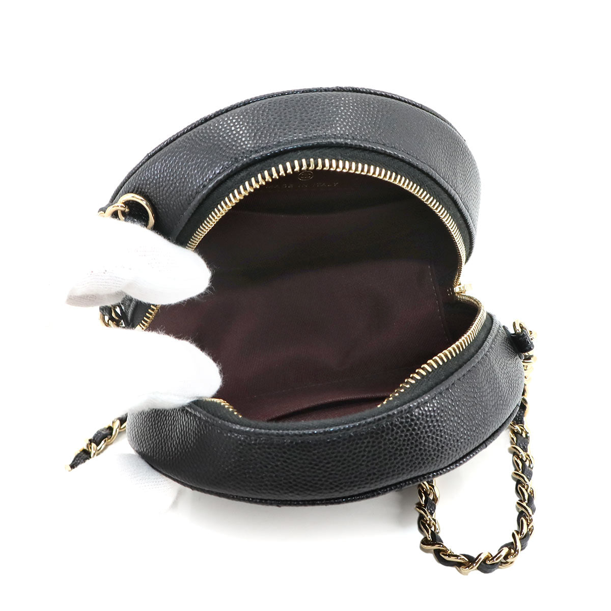 Round Classic Chain Mini Bag Leather Black AP0245