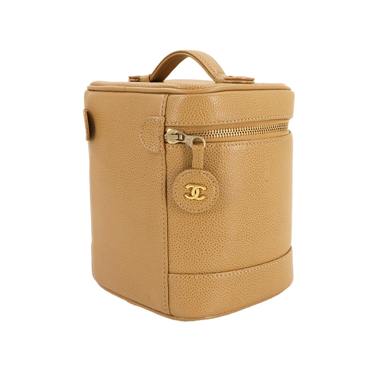 Vanity Hand Bag Leather Beige A01998 Vintage Purse