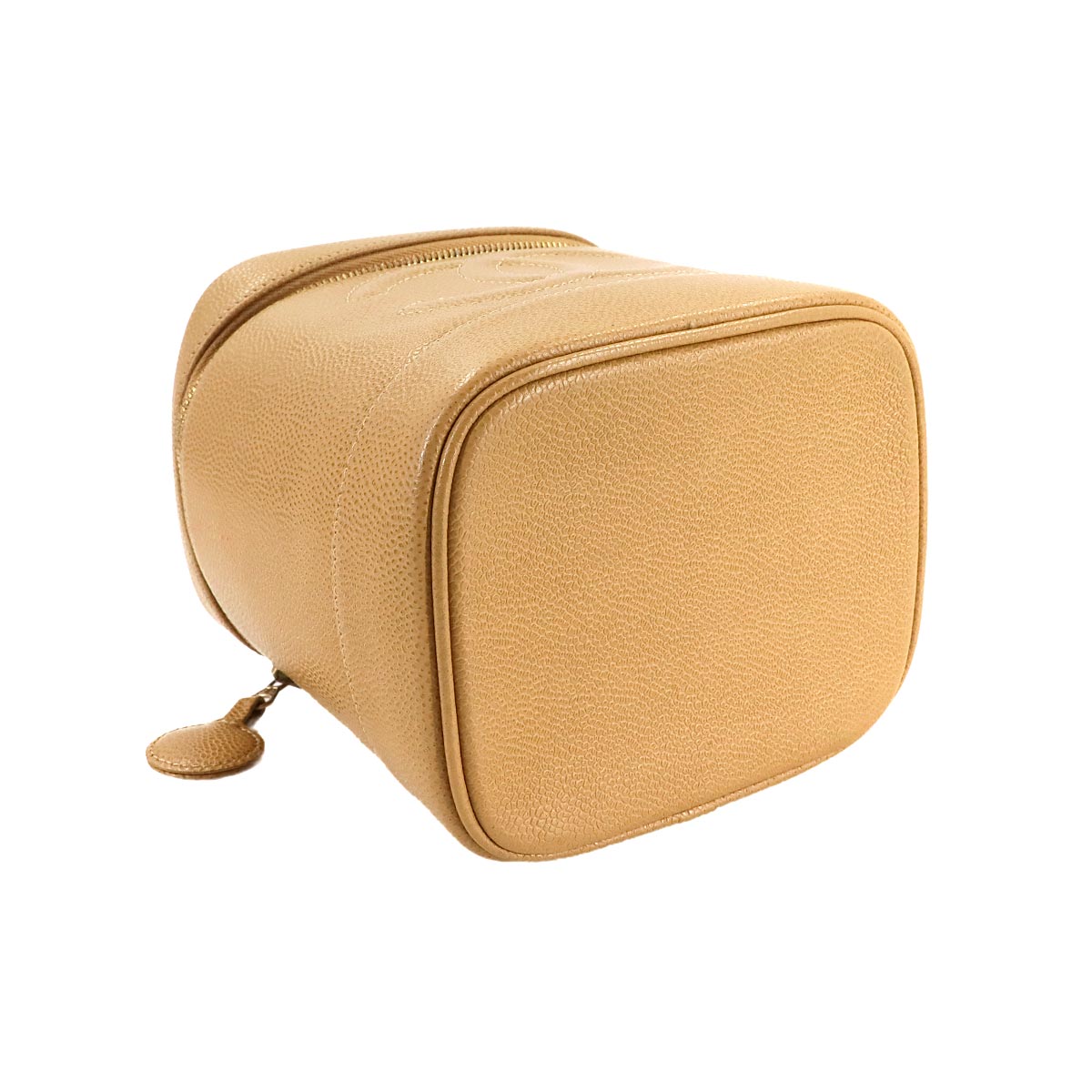 Vanity Hand Bag Leather Beige A01998 Vintage Purse