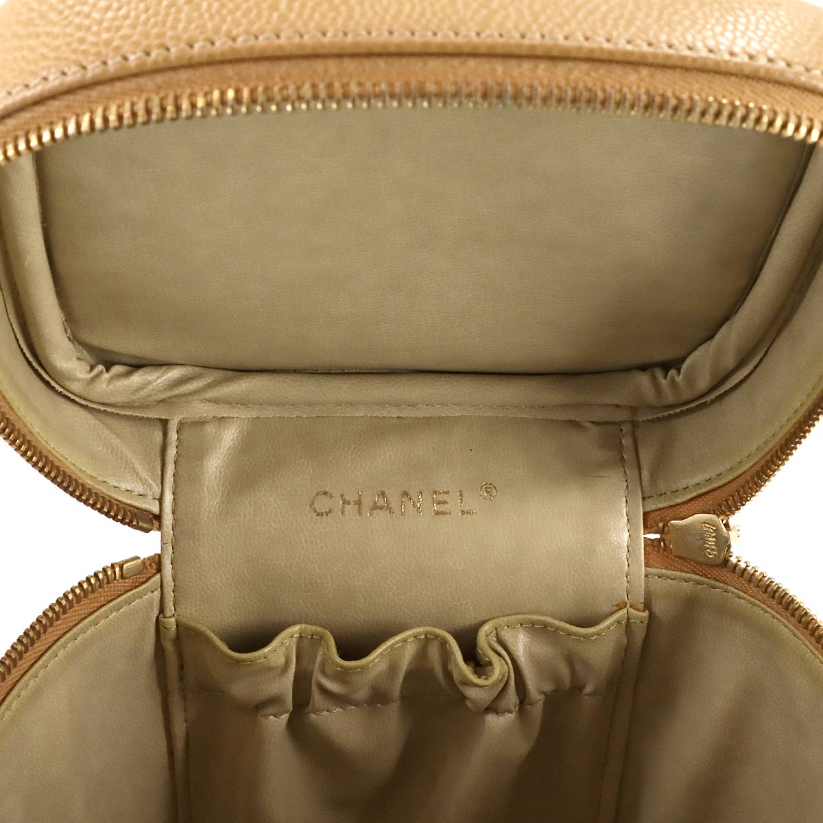 Vanity Hand Bag Leather Beige A01998 Vintage Purse