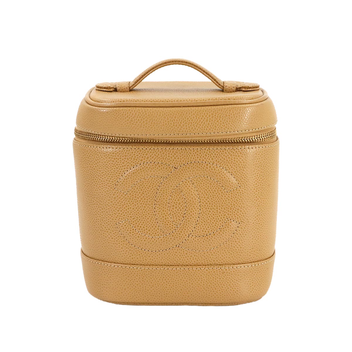 Vanity Hand Bag Leather Beige A01998 Vintage Purse