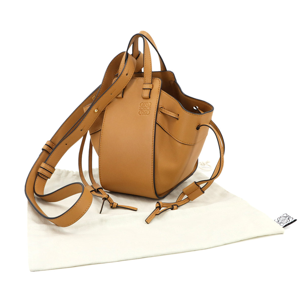 Hammock Drawstring Mini Hand Shoulder Bag Leather Light Brown