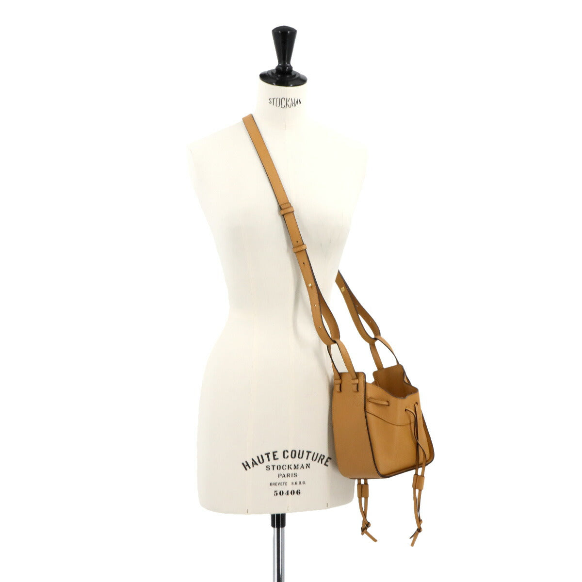 Hammock Drawstring Mini Hand Shoulder Bag Leather Light Brown