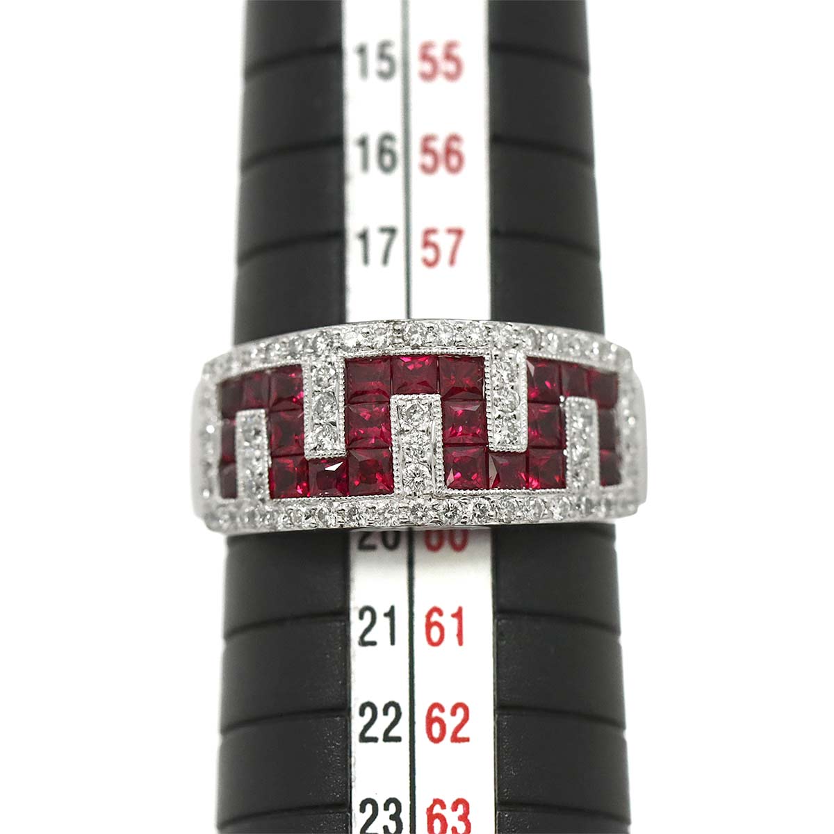 Ruby 1.64ct Diamond 0.48ct Ring 18K WG 750 size8.75(US)