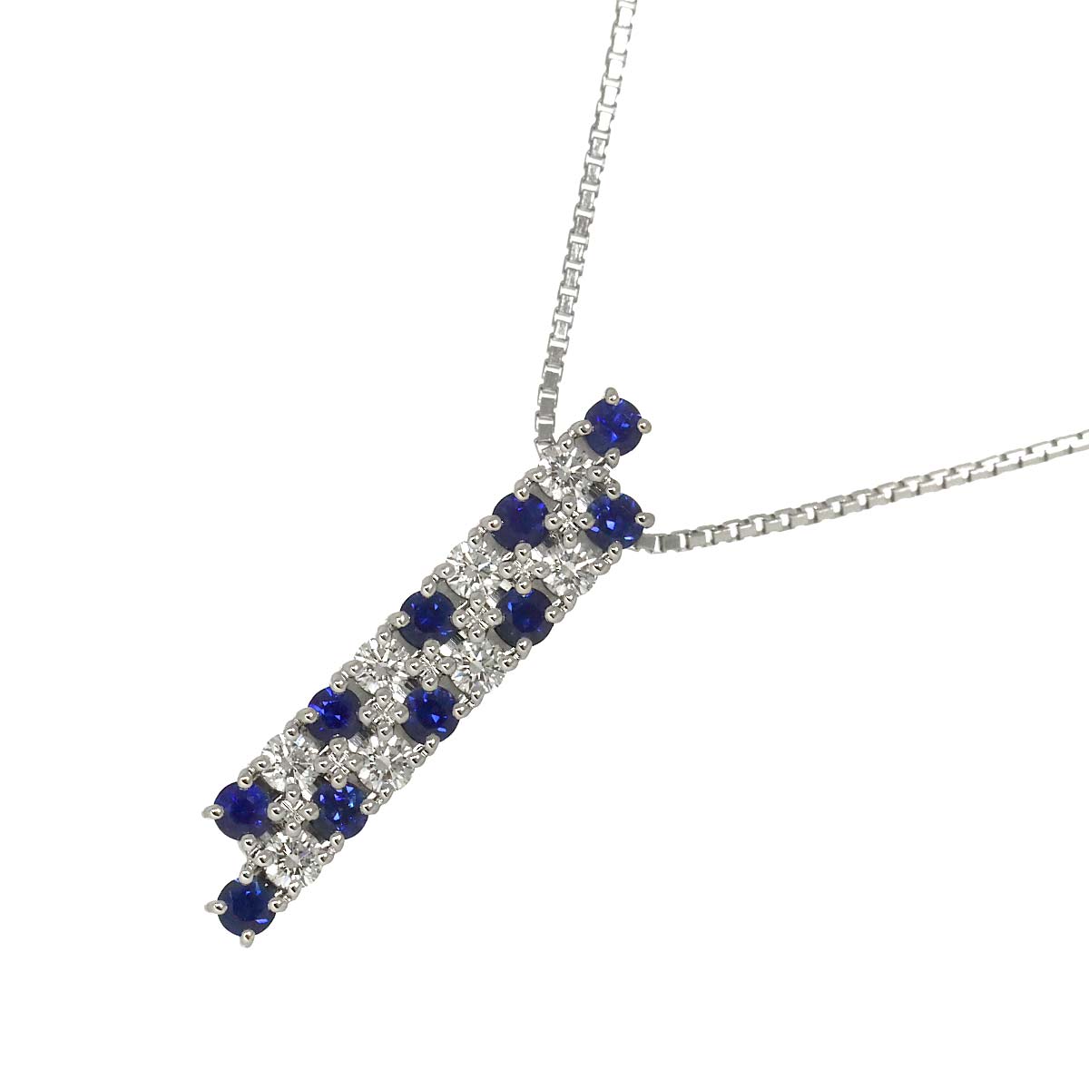 Sapphire Diamond 0.25ct Necklace 18K White Gold 750