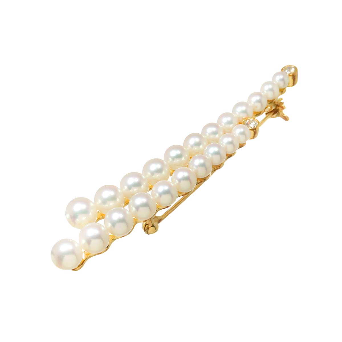 Akoya pearl 5.7-3.4mm Diamond Brooch 18K Yellow Gold 750