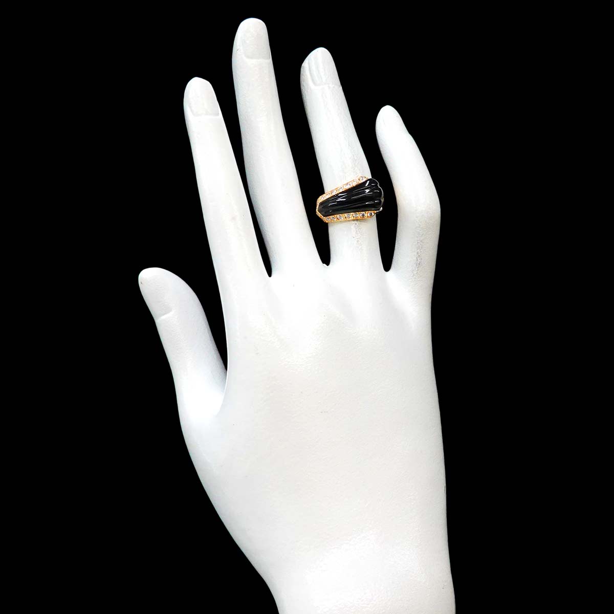 Ishikawa Nobuko Onyx Diamond 0.27ct Sapphire 0.10ct Ring 18K YG 5.25US