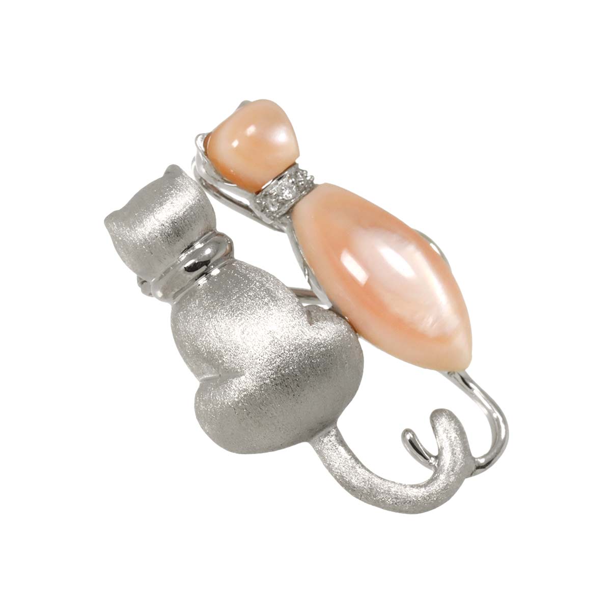 Shell Diamond 0.05ct Brooch Pendant Top 18K WG Wheite Gold 750