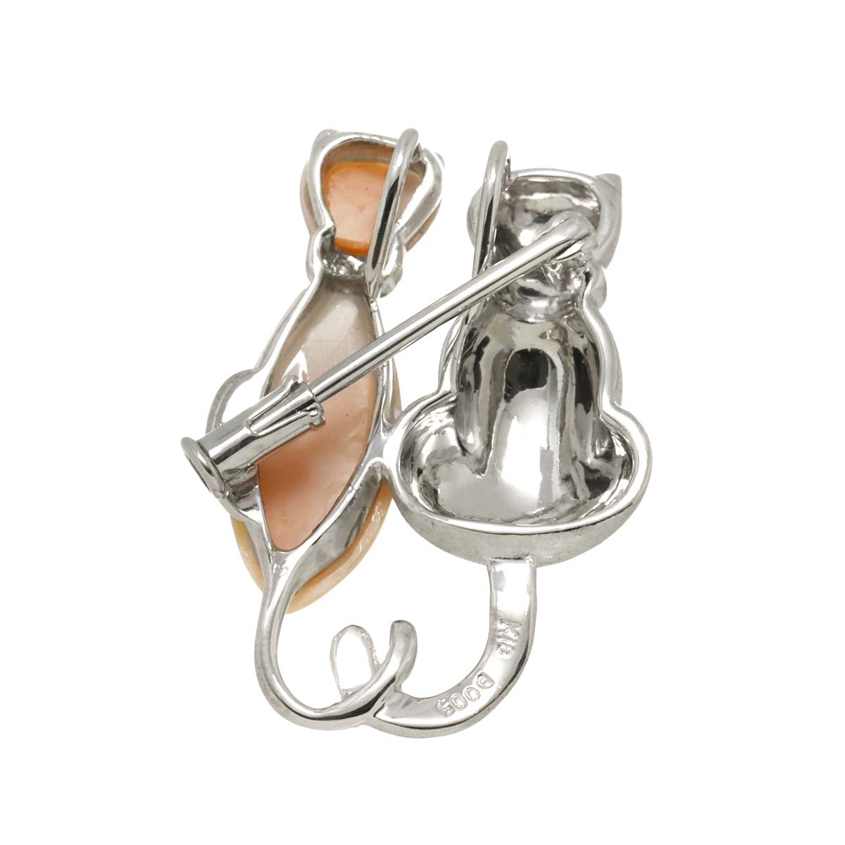 Shell Diamond 0.05ct Brooch Pendant Top 18K WG Wheite Gold 750