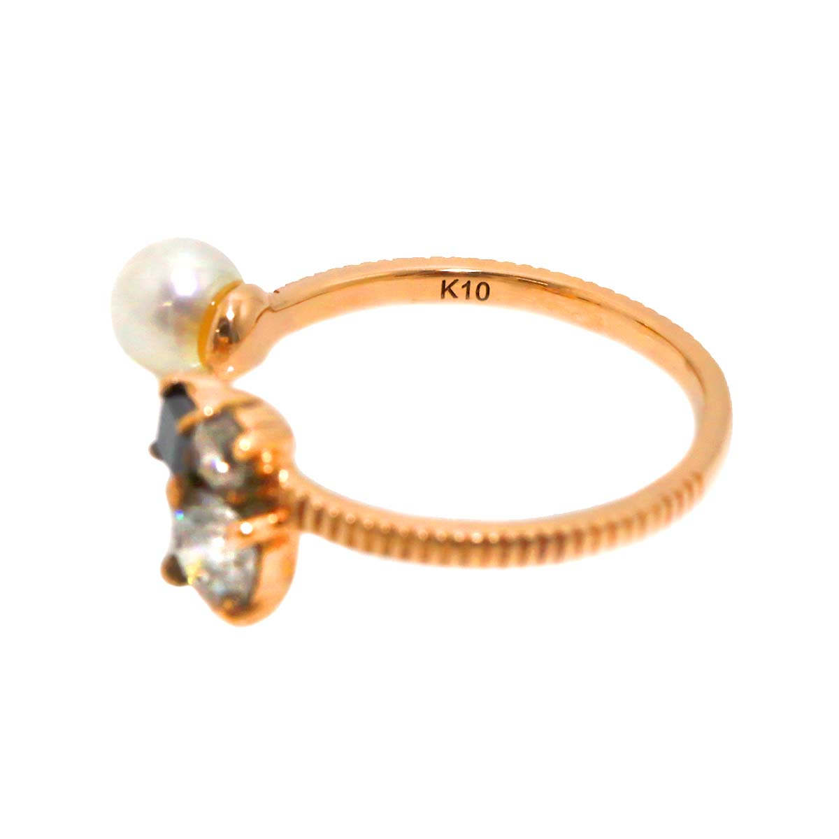 Diamond 0.204ct H/SI2/3EX 0.371ct Pearl Ring 10K PG Size3.25(US)