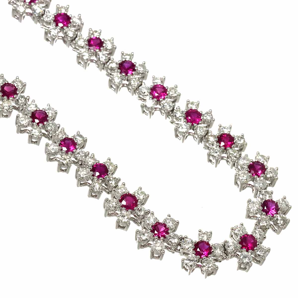 Ruby 7.54ct Diamond 9.60ct Necklace 18K WG White Gold 750