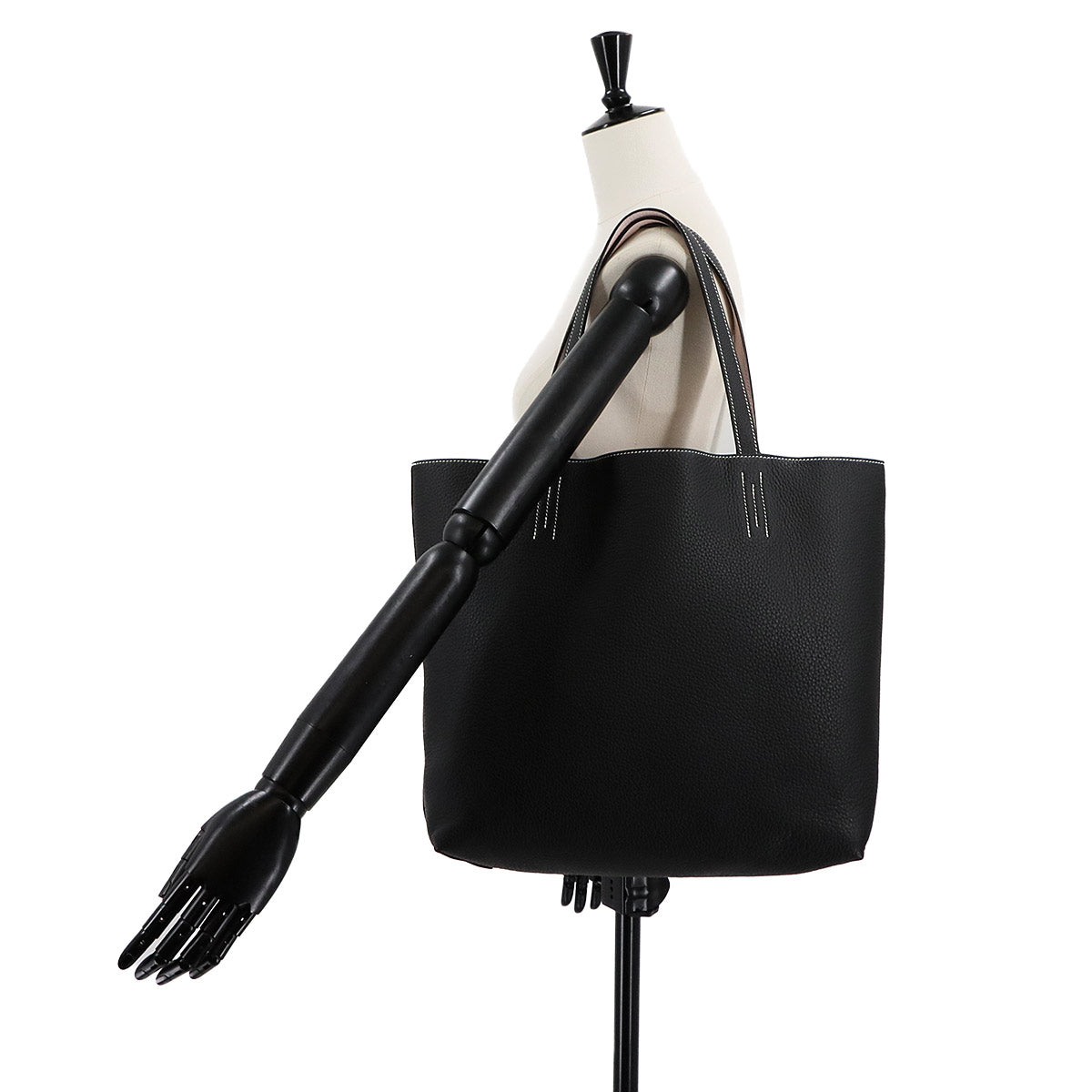 Double Sens 45 Tote Bag Taurillon Clemence Black Rose Darling