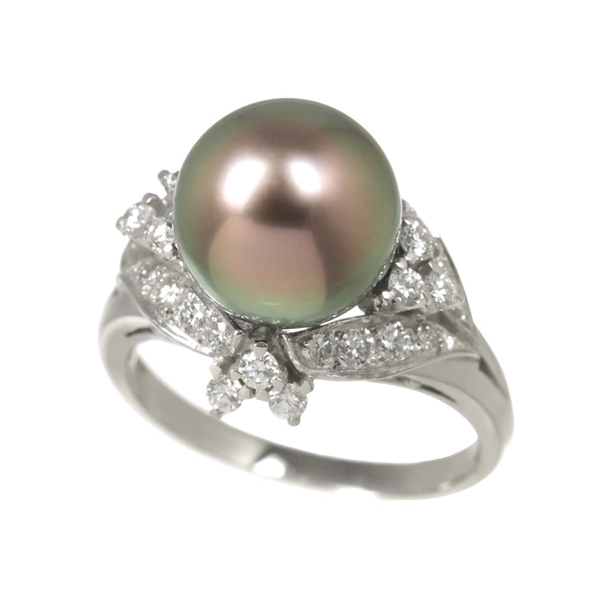 Black Pearl 10.1mm Diamond Ring Platinum size5.75-6(US)