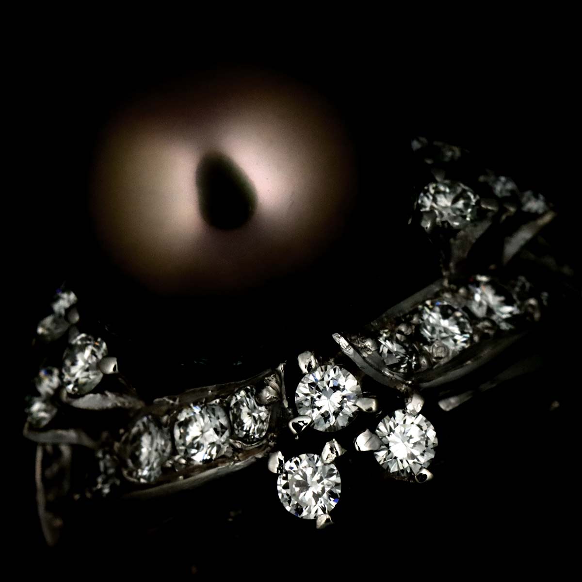 Black Pearl 10.1mm Diamond Ring Platinum size5.75-6(US)