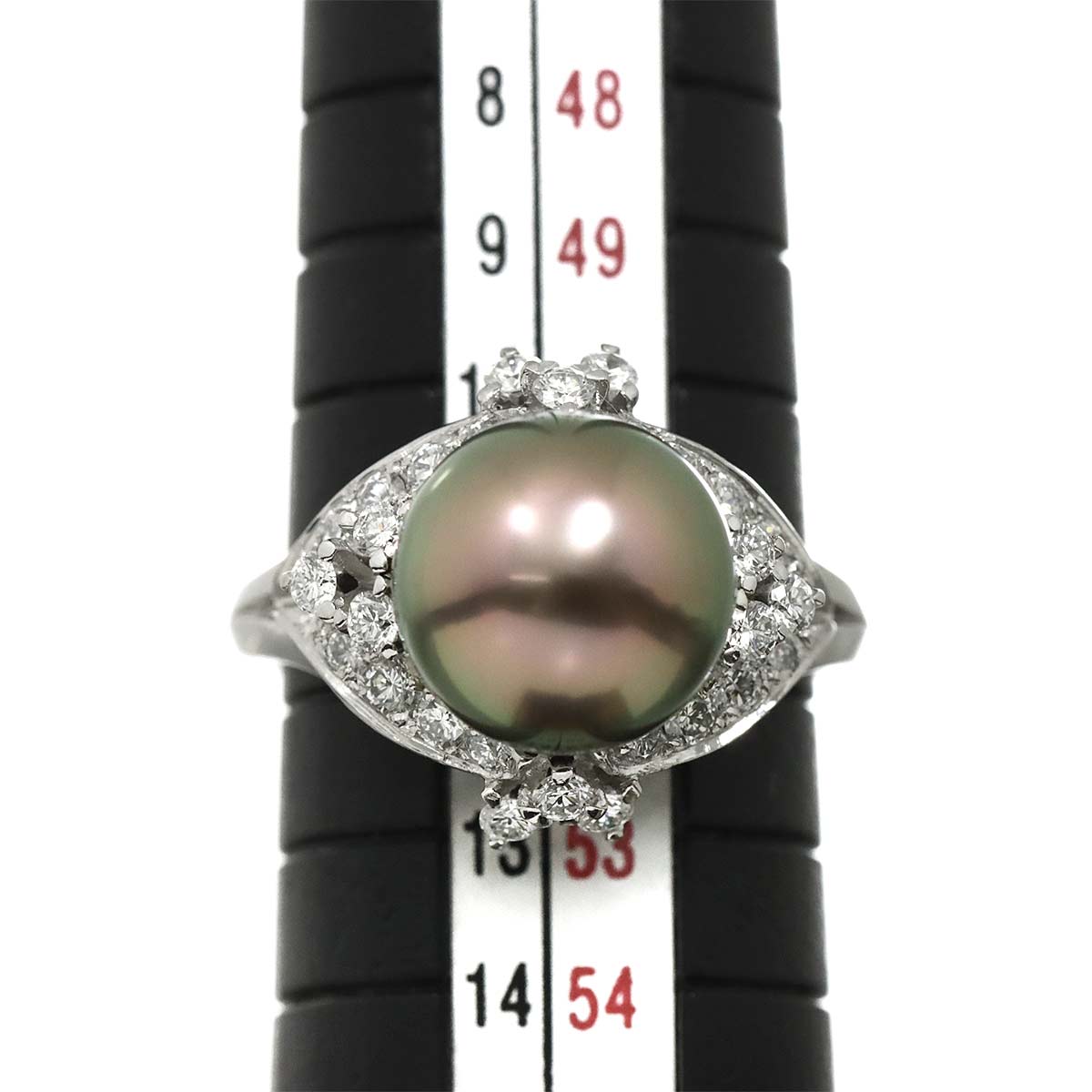 Black Pearl 10.1mm Diamond Ring Platinum size5.75-6(US)