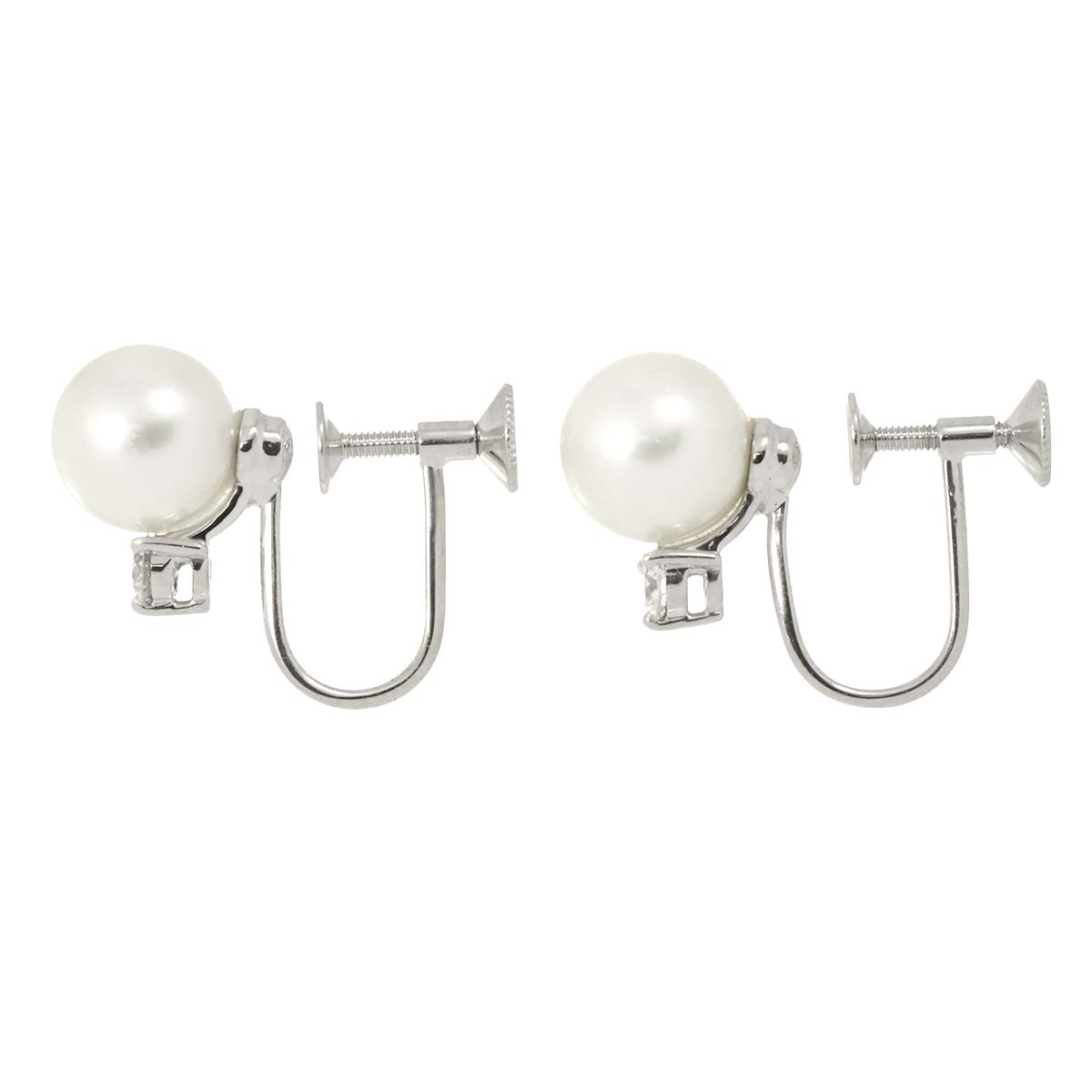 Akoya Pearl 7.6mm Diamond Earrings 18K WG 750