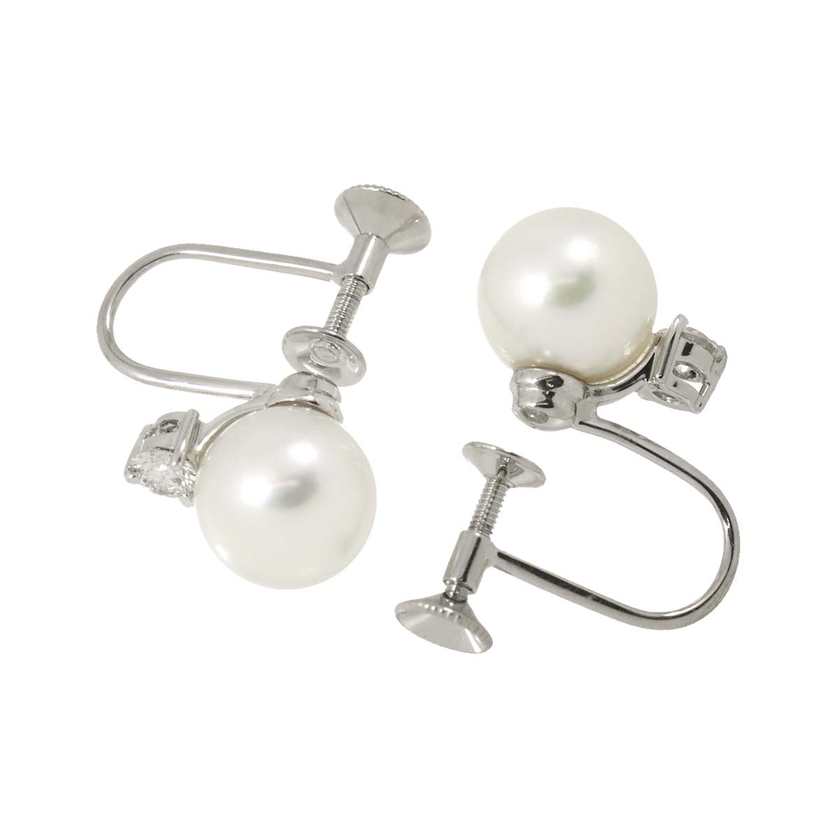 Akoya Pearl 7.6mm Diamond Earrings 18K WG 750