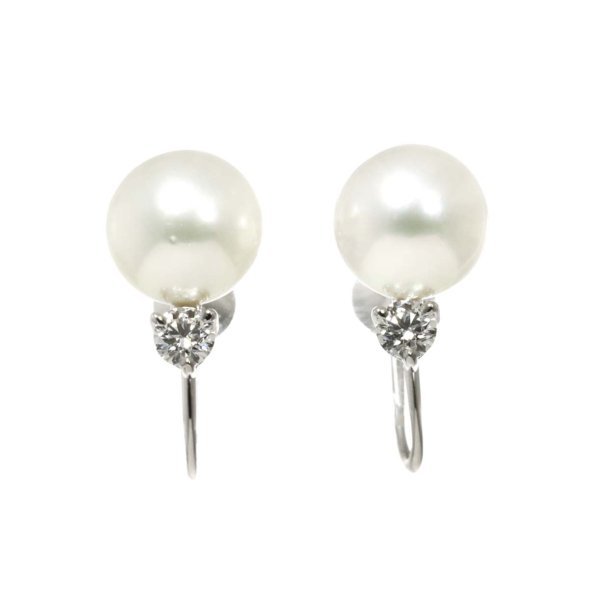 Akoya Pearl 7.6mm Diamond Earrings 18K WG 750