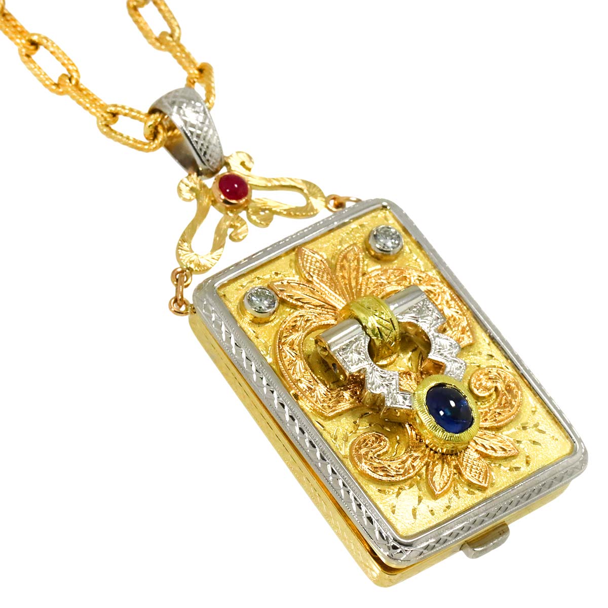 Sapphire Ruby Diamond Necklace 18K YG PG WG 750