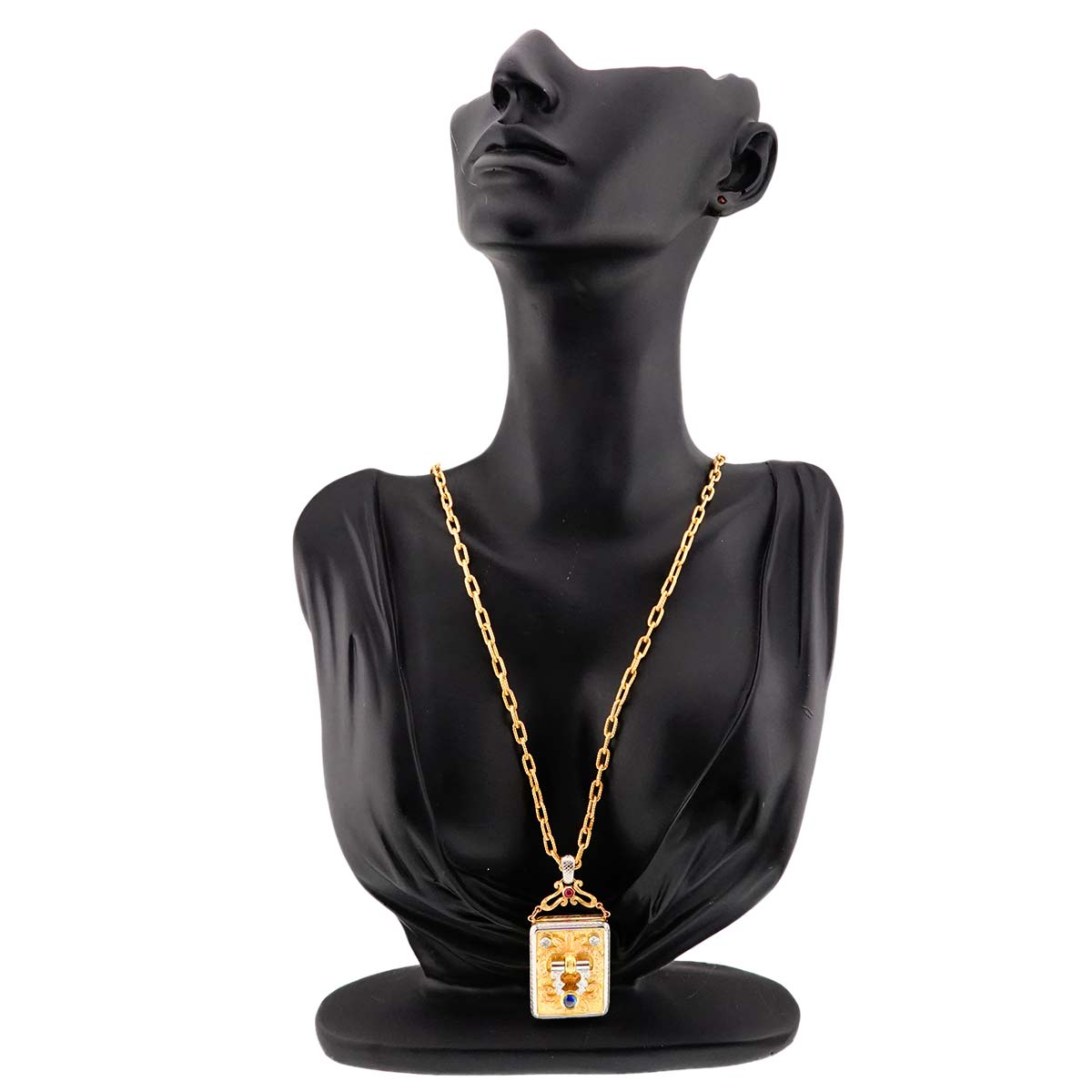 Sapphire Ruby Diamond Necklace 18K YG PG WG 750