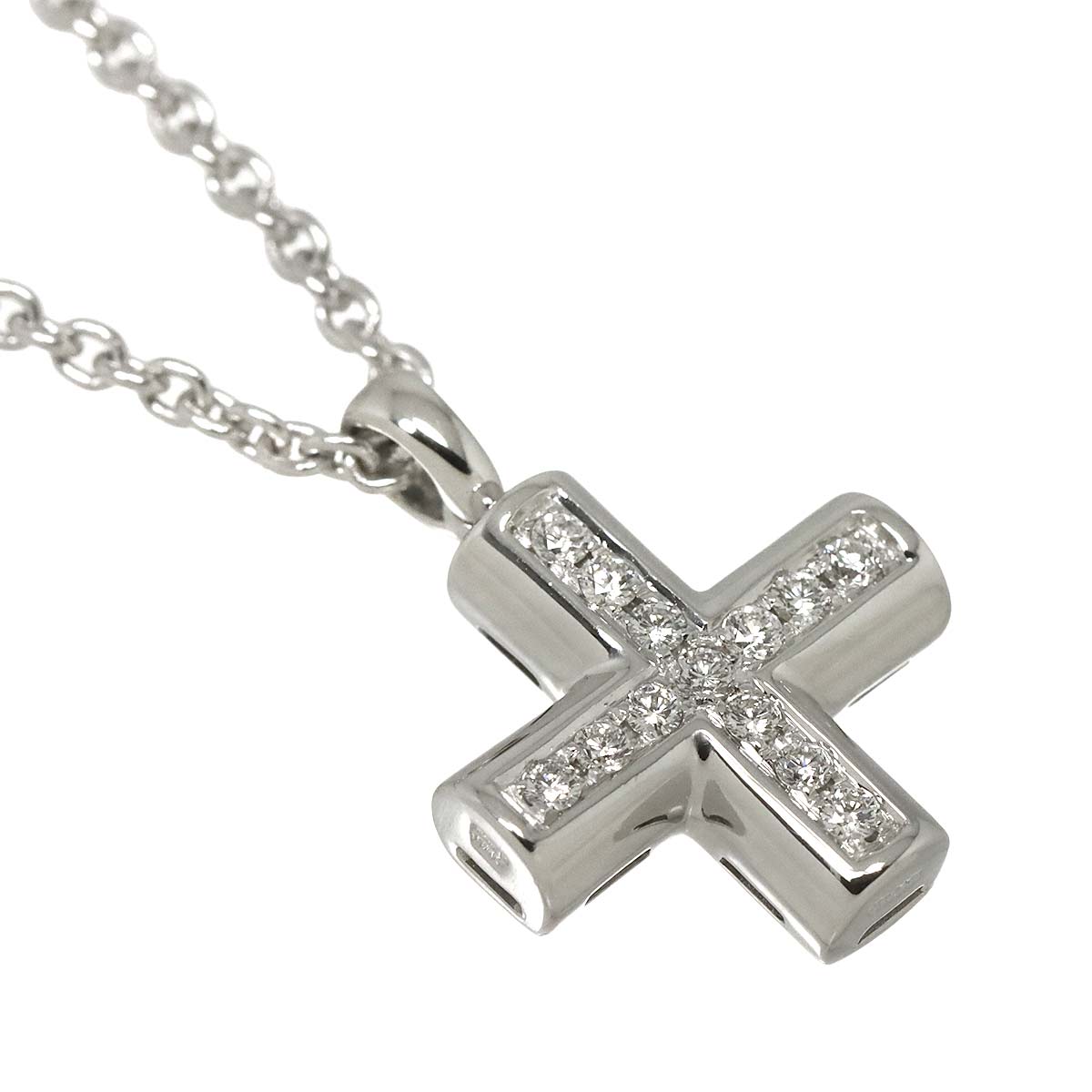 Cross Diamond Necklace K18 18K WG White Gold 750