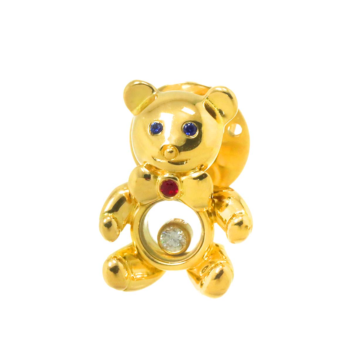 Happy Diamond Sapphire Ruby Pin Brooch 18K Yellow Gold 750