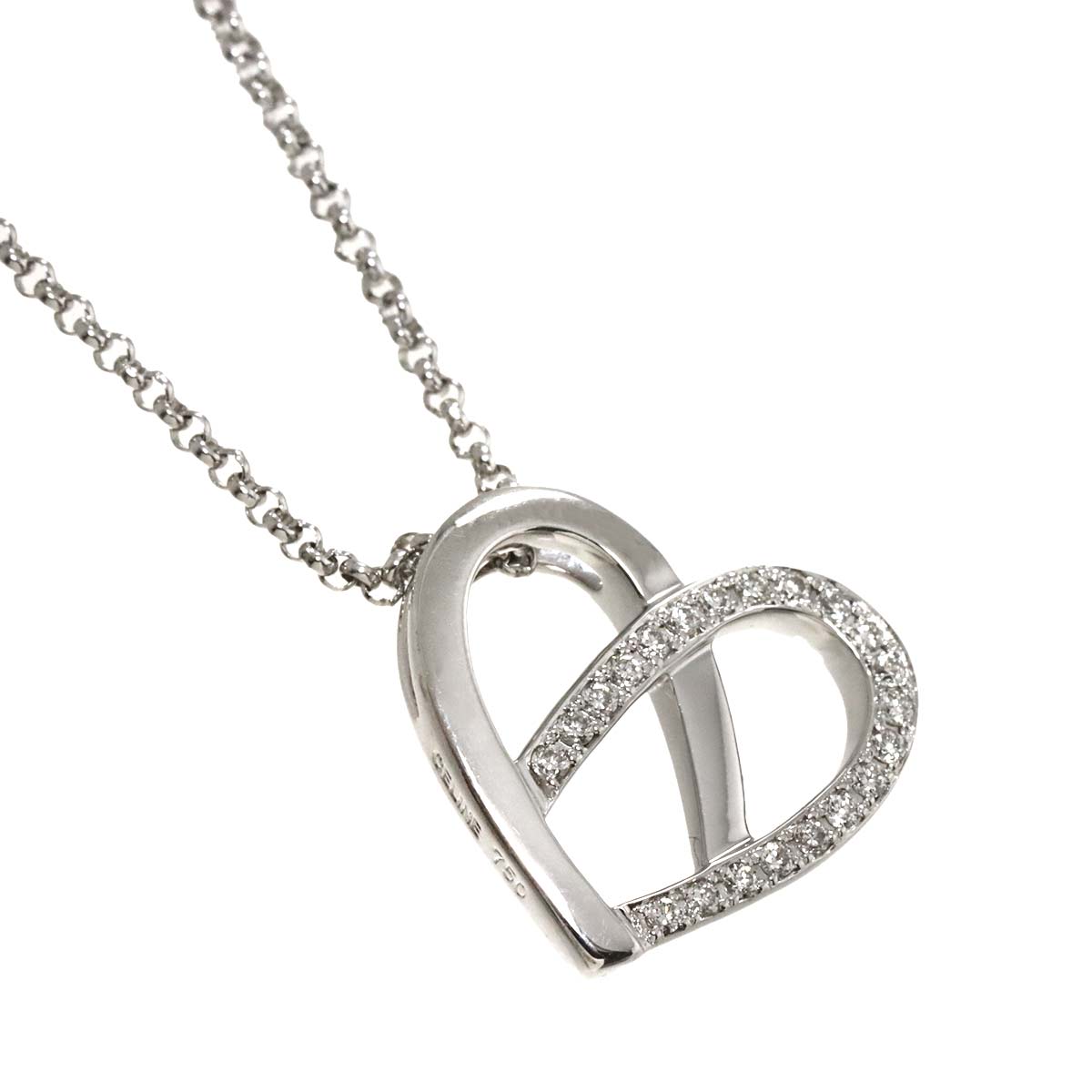 Diamond Heart Necklace 18K White Gold 750